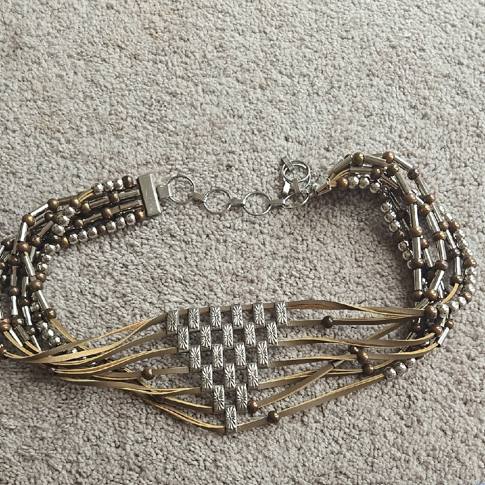 Vintage Mixed Metal Statement Chain Belt, Faux Leather Size: Small